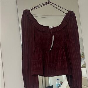 Tinseltown Burgundy Ruffled Blouse